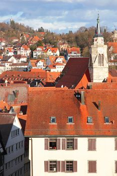 Germany. Old town of Tuebingen. Clock on the Collegiate Church (Stiftskirche) 