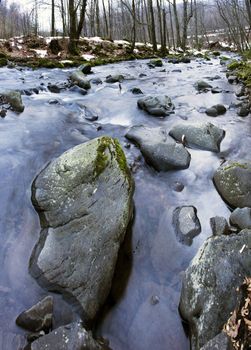  Winter is beginning at mountain river. 