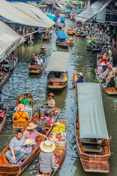 Bangkok, Thailand - December 30, 2013: people at Amphawa bangkok floating market at Bangkok, Thailand on december 30th, 2013