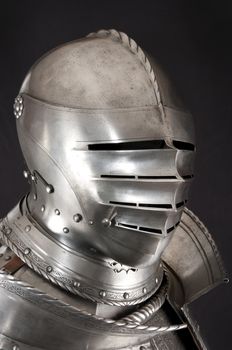 Armour of the medieval knight. Metal protection of the soldier against the weapon of the opponent