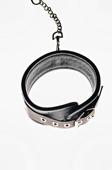 Black leather collar isolated on white background