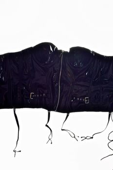 Gothic leather corset on white background