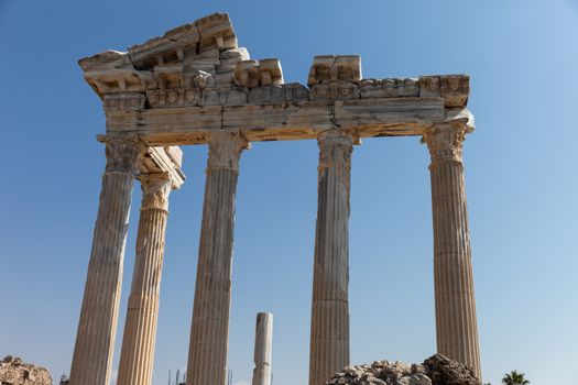 Ancient Apollo temple building columns at Turkey Side city ruins