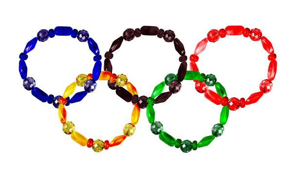 Five bracelets lined combined Olympic rings. Isolated on white background. collage 