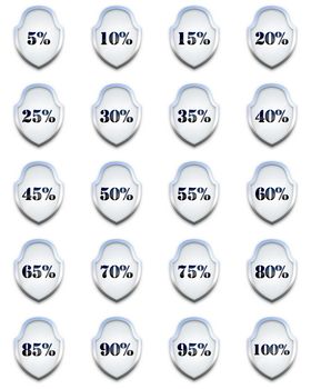 Illustration of 20 shields with percentages