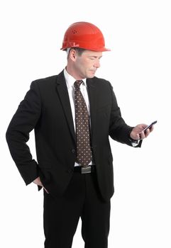 architect with mobile phone reading bad news