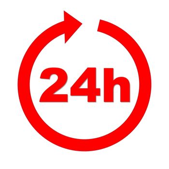 Red 24 into circle arrow in white background