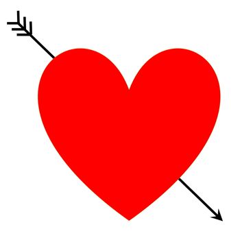 Red heart pierced with one black arrow in white background
