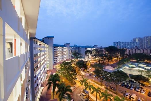 Singapore Queenstown Older Housing Estate at Early Morning Dawn Blue Hour