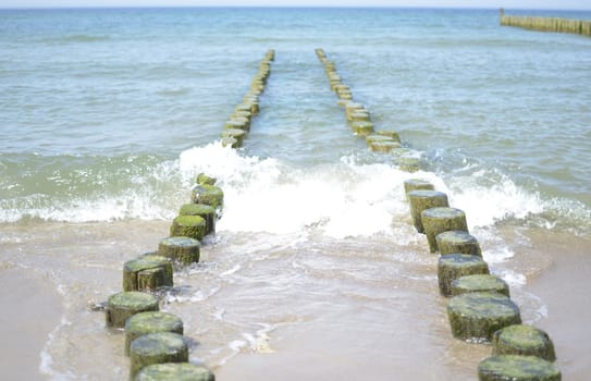 Baltic Sea,Breakwater and Beach in Summer Time