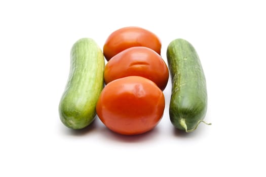 Fresh Green Cucumber with Red Tomatoes