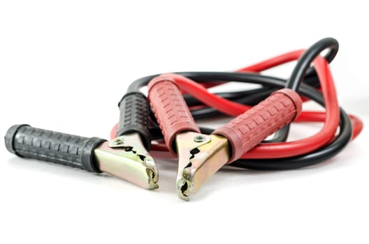 A pair of jumper cables on a white background:Clipping path included