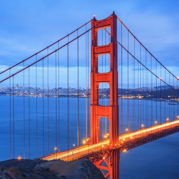 Famous Golden Gate Bridge, San Francisco at night, USA 
