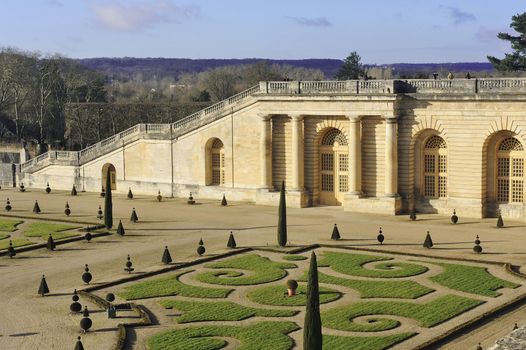 The orangery park of the castle of Versailles in alignment with the water part of the Swiss