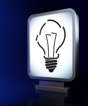 Business concept: Light Bulb on advertising billboard background, 3d render