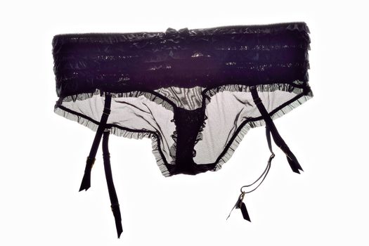 Guipure black panties on white background