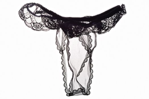 Guipure black panties on white background