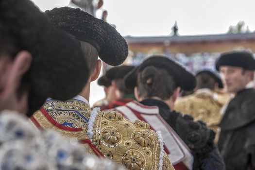 Baeza, Jaen province, SPAIN - 29 september 2010: Spanish bullfighters at the paseillo or initial parade in Baeza, Jaen province, Spain