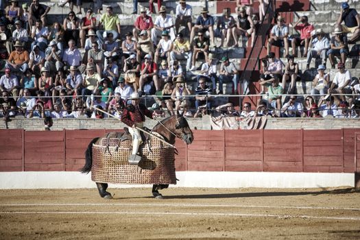 Baeza, Jaen province, SPAIN - 15 august 2009: Picador bullfighter, lancer whose job it is to weaken bull's neck muscles, Baeza, Jaen province, Andalusia, Spain
