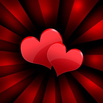 Two red hearts. Abstract background. The concept of Valentine's Day