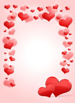 Abstract frame with red hearts. The concept of Valentine's Day