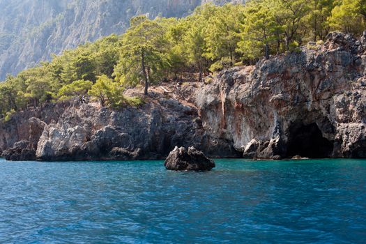 Wooded mountain and sea in Asia Minor
