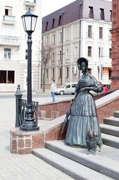 Statue of lady with small dog in Mogilev in Belarus
