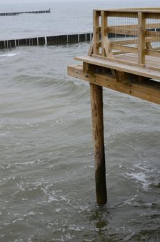 Pier Support, Sea With Breakwaters.