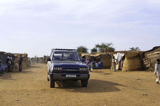 a car belonging to gold prospectors French car parked in the middle of a wild African gold mine in Burkina Faso