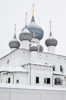 White church in winter in Uglich
