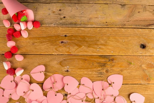 Valentines still life with handcrafted  hearts