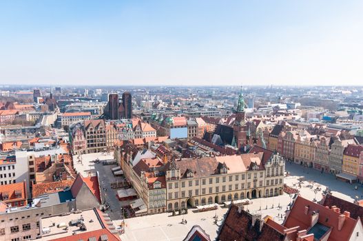Medieval market square in Wroclaw. View from St. Elisabeth Church tower
