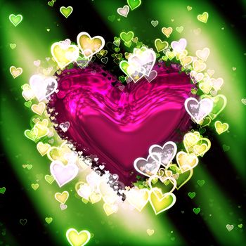 Colorful valentine green background with a red heart