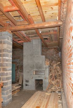 Construction of modern Russian oven at construction of residential homes