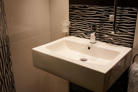Beautiful Large Modern Trendy Design Bathroom with Ceramics Elements in Luxury Home                               