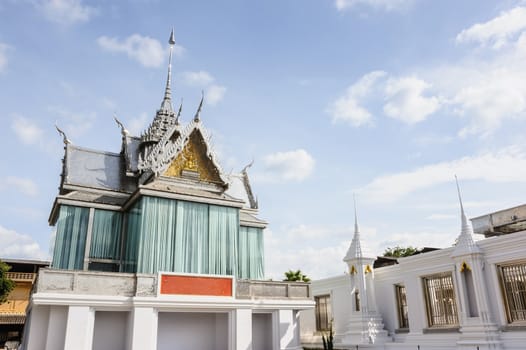 Beautiful Thai White Church in sunny day at ThaSung Temple, Uthaithani Province, Thailand