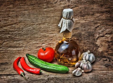 vegetables and cooking utensils for cutting table