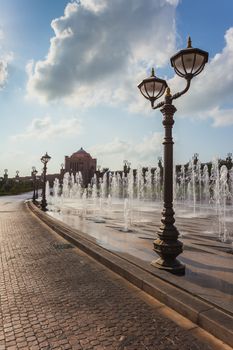 DUBAI - NOVEMBER 5: Emirates Palace in Abu Dhabi on November 5, 2013 in Dubai. Emirates Palace was originally conceived as a venue for government summits and conferences in the Persian Gulf