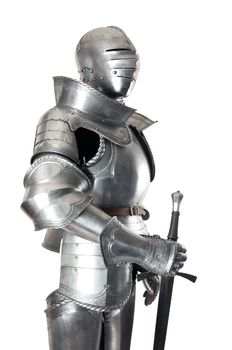 Armour of the medieval knight. Metal protection of the soldier against the weapon of the opponent