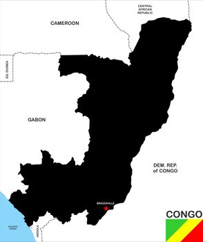 very big size congo republic black map with flag