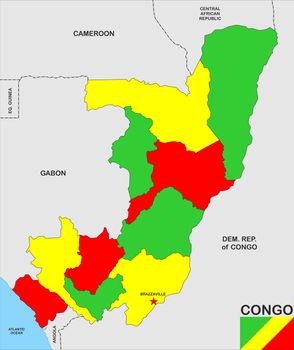 very big size congo republic political map with flag