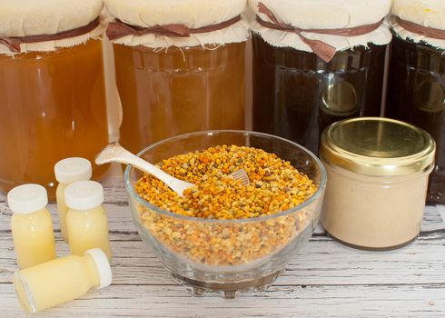 variety of raw organic honey bee products