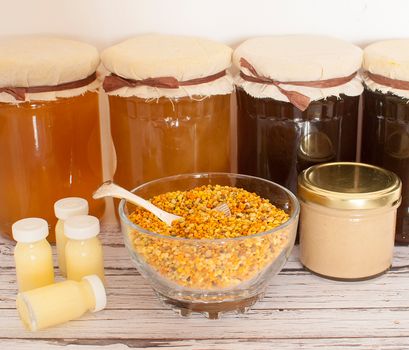 variety of raw organic honey bee products