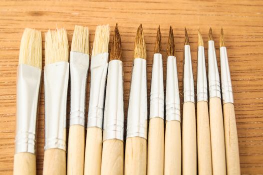 New Wooden Different Paintbrush Set Texture over a Colored Background