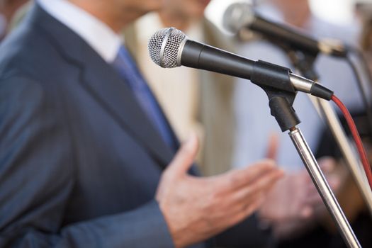 Microphone where a speaker is making his presentation, speach