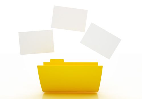 3D image of Folder icon with paper on white.