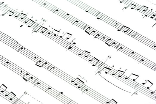 Music notes, close up image on white.