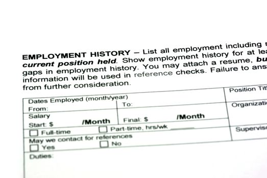 Employment history on a empty job application.