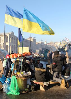 KIEV, UKRAINE - DECEMBER 24: Unidentified people during anti-governmental and pro-European integration protests on December 24, 2013 in Kiev, Ukraine