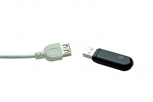 USB stick and cable on a white background.